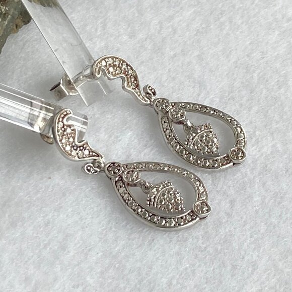 Sterling Silver 925 DBJ Dee Berkley Jewelry Single Diamond Dangle Earrings - Picture 4 of 16